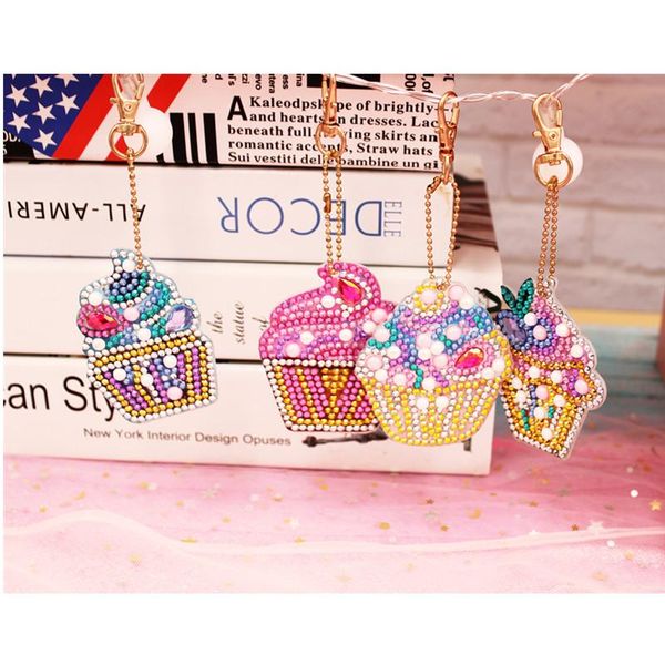

diamond painting cupcake keychain 5d kits drawing with crystal bag pendant puzzle toys kids gift