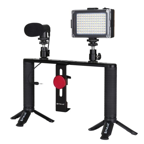 

puluz phone tripod stand live led selfie light smartphone aluminum video handle stabilizer kits microphone tripods