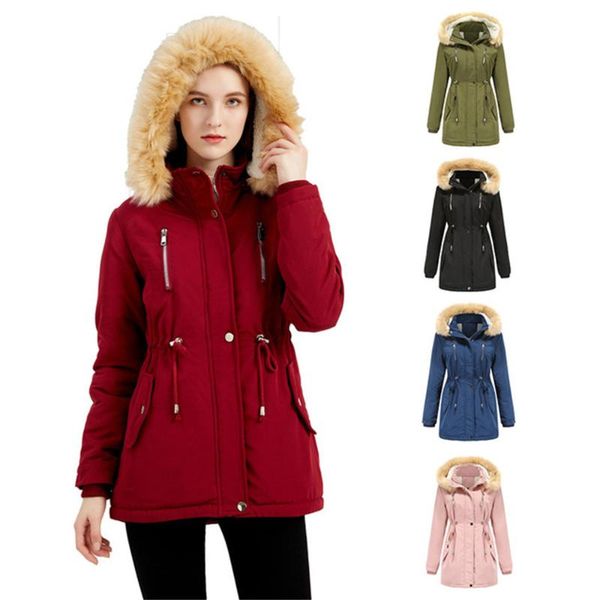 

women's down & parkas women mid-length jacket winter thick hooded detachable cotton padded coats female loose oversize belted outwear, Black