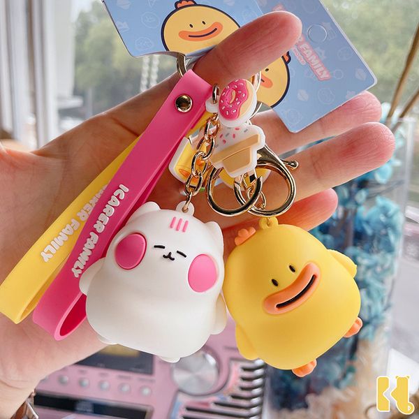 

2021 fashion keychain ike family cartoon key chain couple glue drop cute bag pendant trend accessories, Silver