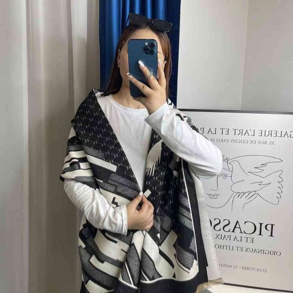 

70% off design scarf new women's rules imitation cashmere simple letter bib lengthened thickened matu shawl n3dh, Blue;gray