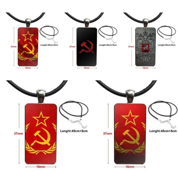

pendant necklaces glass cabochon necklace rectangle fashion for women girls ussr soviet emblem flag, Silver