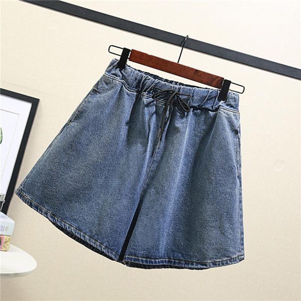 

women's shorts summer women denim elastic waist drawstring vintage female jeans plus size xl-5xl, White;black