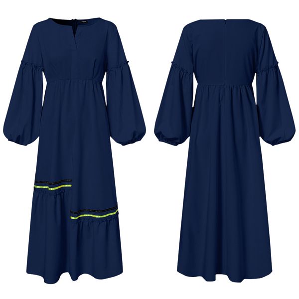 

bohemian maxi long dress vintage lantern sleeve v neck party casual loose robe femme vestidos plus size dresses, Black;gray