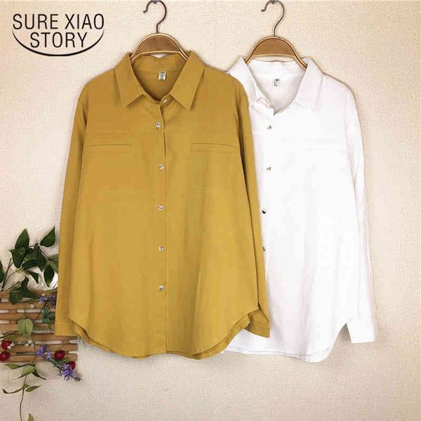 

spring hong kong style cotton female loose lazy shirt pocket button blouse coat women long sleeve cardigan 8888 50 210417, White