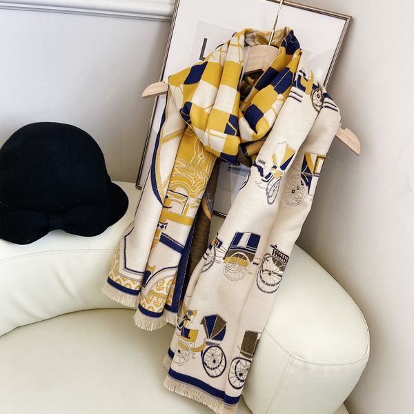 

2021 luxury brand winter floral print scarf warm shawl thicken tassels cashmere-like poncho cape womens pashmina female, Blue;gray