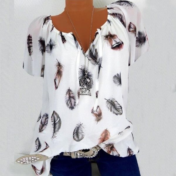 

fashion women shirt summer boho blouses casual vintage print shirts plus size clothing v neck short sleeve black, White