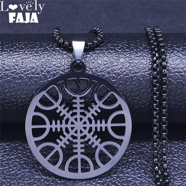 

classic viking vegvisir compass necklace stainless steel nordic runes odin black color necklaces celts ethnic jewelry n3033s02 pendant, Silver