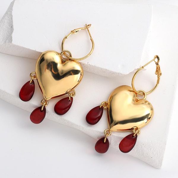 

dangle & chandelier aensoa korea 2021 trendy gold color love heart earrings vintage personality acrylic red beads drop party jewelry, Silver