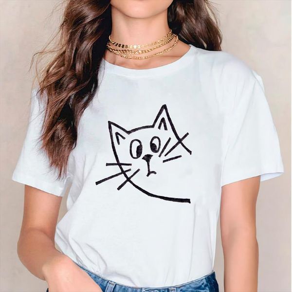 

men face cat funny priniting mens 90s ladies cute short sleeve print lady graphic female tee, White;black