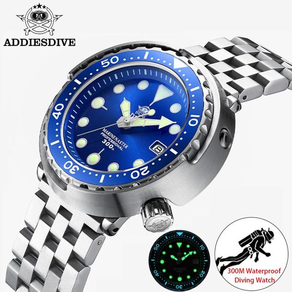 

wristwatches addies dive tuna watch blue dial 316l stainless steel sapphire crystal 300m diving c3 super luminous hands, Slivery;brown