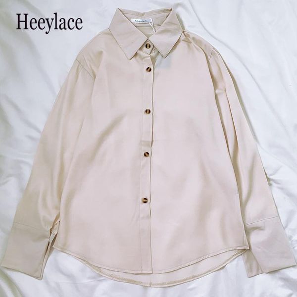 

elegant women blouses long sleeve solid single breasted 2021 autumn all match blusas mujer korean shirts women's &, White