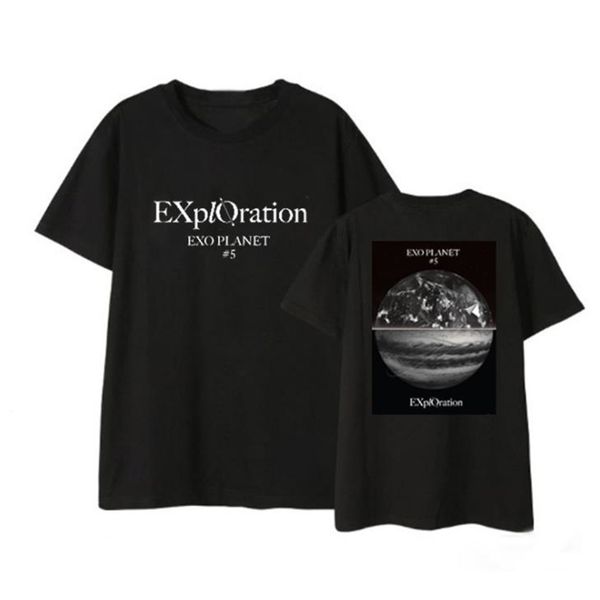 Kpop Exo Planet 5 Concerto de Exploração A mesma terra impressão T-shirt Estilo de verão Unisex preto / branco o pescoço de manga curta t-shirt 210401