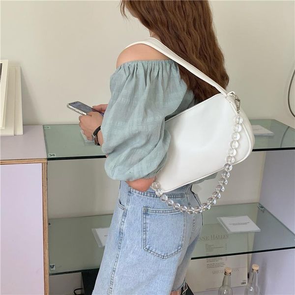 

evening bags summer fashion designer bag for women transparent beaded chain shoulder female portable underarm pu purse handbags