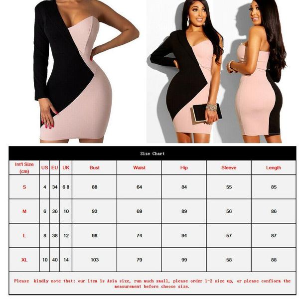 

est women's bandage bodycon long sleeve patchwork one shoulder evening party club short elegant mini, Black;gray