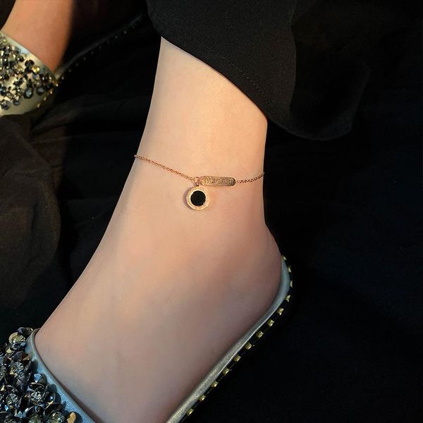 

anklets 2021 classic roman digital titanium steel ankles for woman girls korean fashion rose golden jewelry beach party, Red;blue
