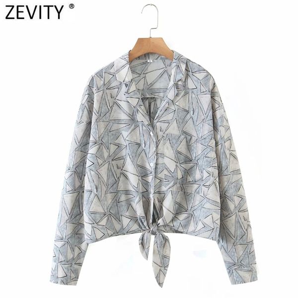

women vintage geometric pirnt hem knotted smock blouse female notched collar kimono shirts chic blusas ls7673 210416, White;black