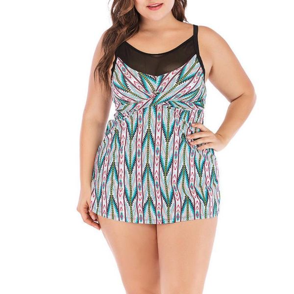 

one-piece suits plus size bikini women print mesh patchwork push up padded swimsuit swimwear high waist slim set bathing suit beach