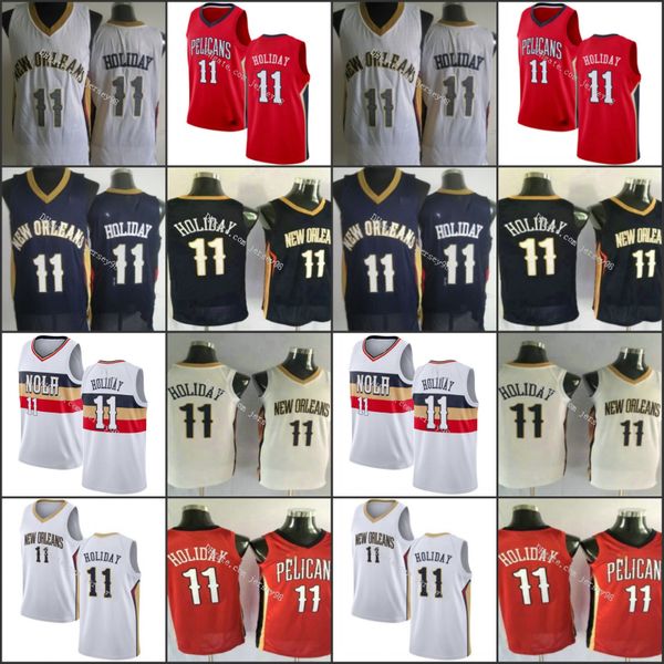 

new orleans pelicans men #11 jrue holiday retro basketball jersey, Black