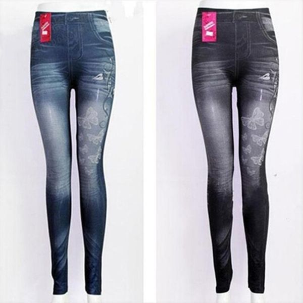 

slim butterfly printing leggin skinny womens legging jeans casual denim, Black