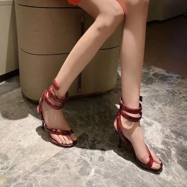 

sandals snake-shaped flip flops ankle high-heeled women's european and american stiletto-heeled all-match shoes, Black