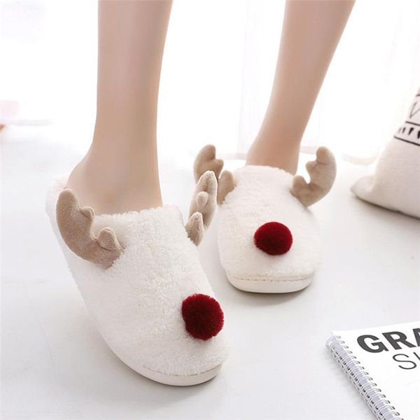 

slippers est cute deer cotton ladies winter fashion non-slip female flat with soft plush home indoor shoes 70, Black