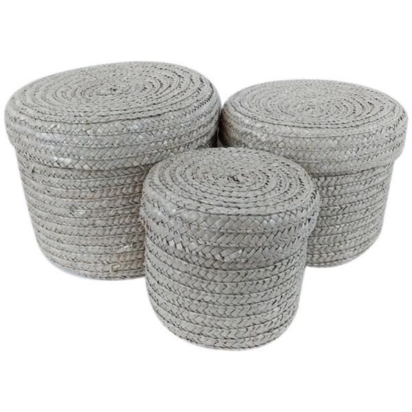 

storage baskets handmade straw woven basket with lid snack organizer box laundry rattan flower baske 3pc