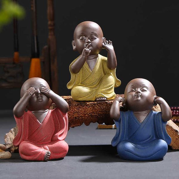 Tea Pet Three Not Monk Personaggi Decorativi in Ceramica Allestiti Accessori Tavola Home For Life Room 210804