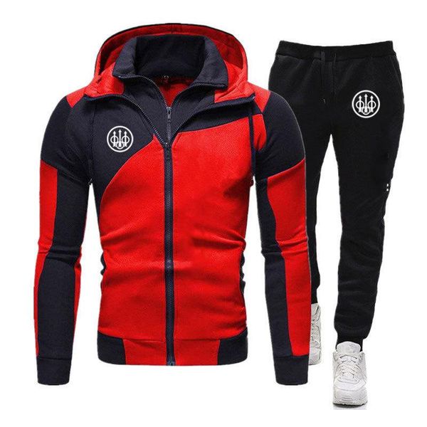 

men's tracksuits 2021 beretta logo printing harajuku 2 pieces fitness tracksuit hooded sweatshirt+pants pullover hoodie sportwear suit, Gray