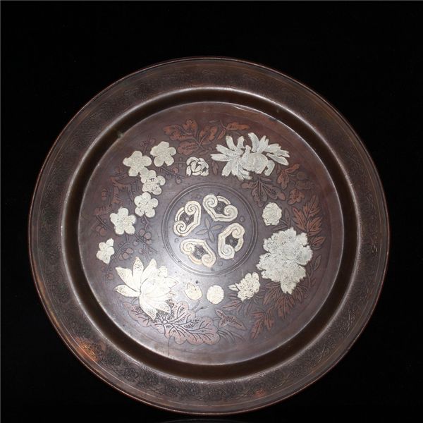 

china old beijing old goods red copper plate, Brown
