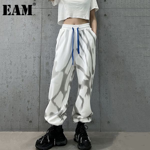 

[eam] tie dye drawstring high elastic waist trousers loose fit full length pants women fashion spring autumn 1dd7229 21512, Black;white