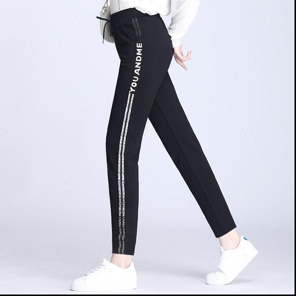 

s 4xl plus size motion womens capri spring autumn korean version loose harem elastic waist casual ladies trousers, Black;white