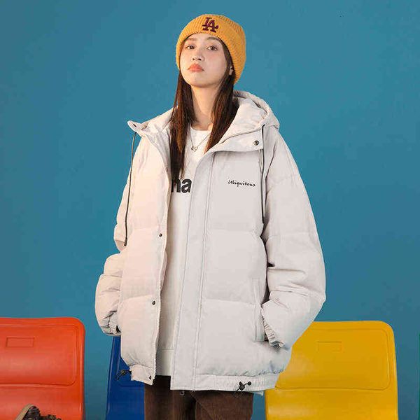 

hanlu women's clothes 2021 winter cotton loose bread versatile hooded coat, Black;white