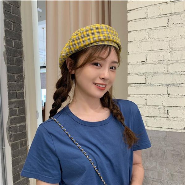 

autumn new style japanese western plaid berets hats caps gsbl006a fashion female soft girl cute painter octagonal hat, Blue;gray