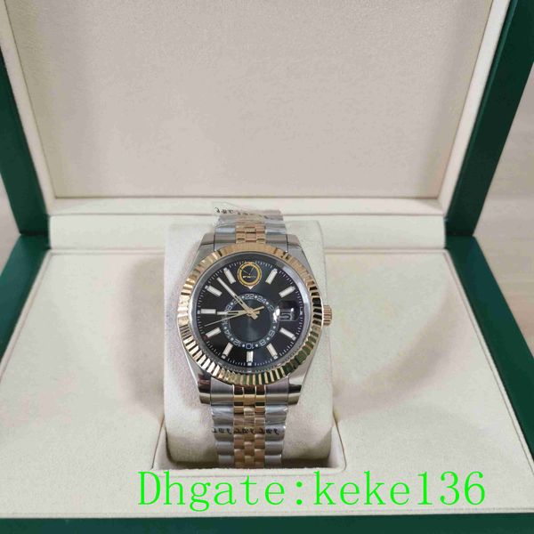 

excellent men watch wristwatches 326933 42mm yellow gold & steel black dial stainless jubilee bracelet 2813 movement automatic mechanical me, Slivery;brown