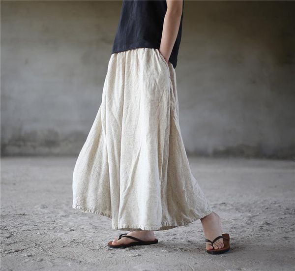 

women's pants & capris women loose solid color elastic waist ladies linen trousers female retro plus size flax 2021 summer autumn, Black;white