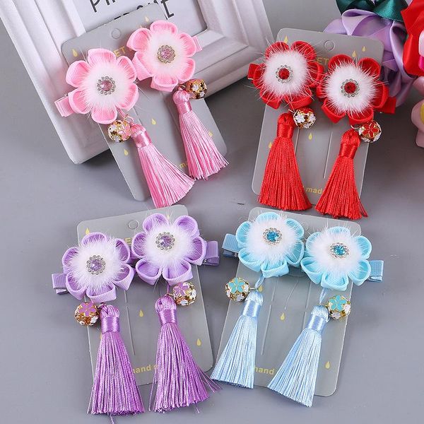 

hair accessories 2pcs 4colour ancient style hairball winter children hairpin flowers diamond bow knot duck mouth clips headwear, Slivery;white
