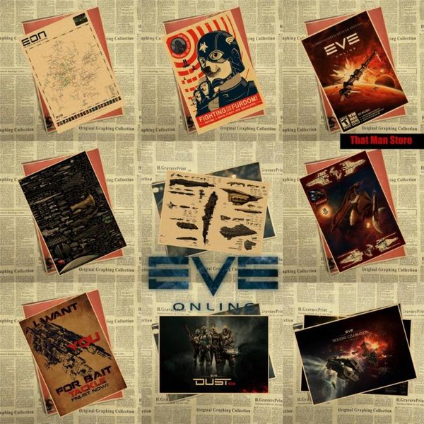 

wall stickers eve online game sci fi space nebula stars spacecraft flight vintage kraft paper poster decorative paintings