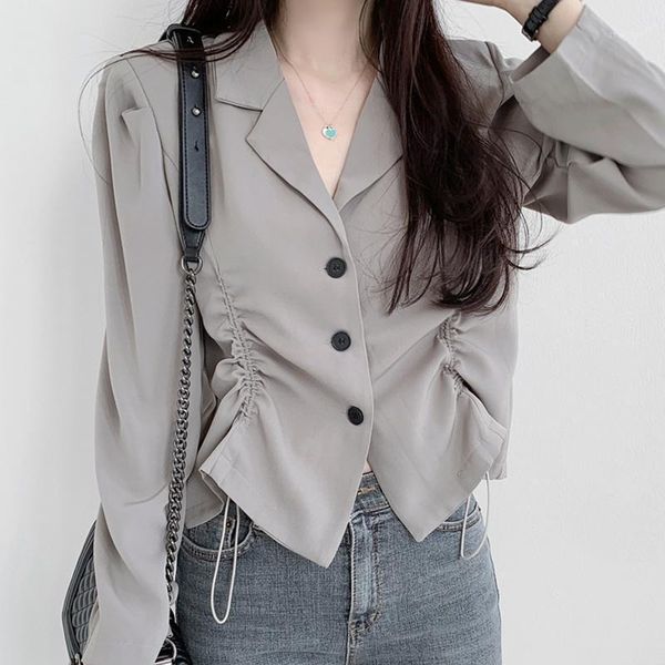

women's jackets [ewq] korean chic autumn simple temperament lapel three button drawcord waist slim long sleeve suit coat women tide 202, Black;brown