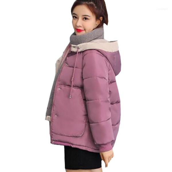

stand collar 2021 fashion winter jacket women cotton padded outwear hooded 7 colors female short coat solid parka pz24401, Black
