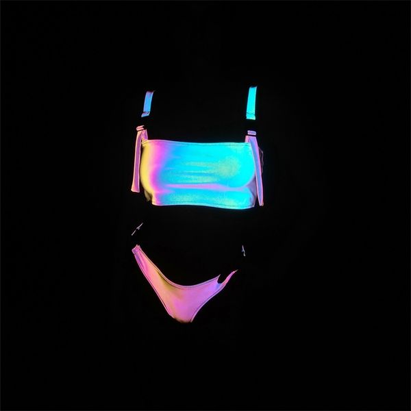 

2021 new colorful reflective bikini split swimsuit bag buckle bikini