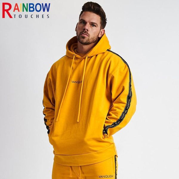 

men's hoodies & sweatshirts rainbowtouches hoodie outdoor casual wear all seasons muscle sports running slim splicing side pockets prin, Black