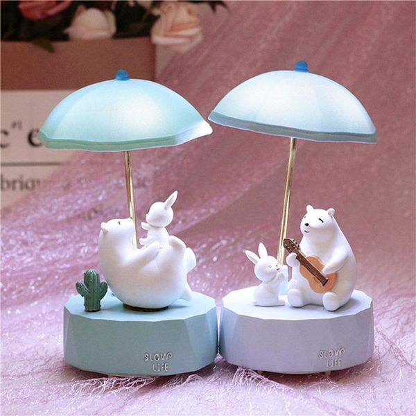 

decorative objects & figurines creative cartton bear with guitar miniature model figurine home decoration night lights multifunction music b