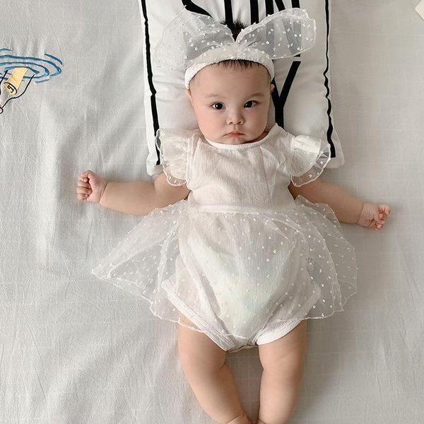 

girl's dresses 0-6-12m baby bag fart skirt puff sleeve clothes girl princess lace gauze send bow hair band, Red;yellow