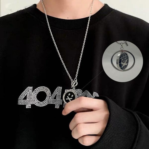 

chains punk double-sided rotating shut out face pendants necklace for women trendy silver color dripping oil lock chain
