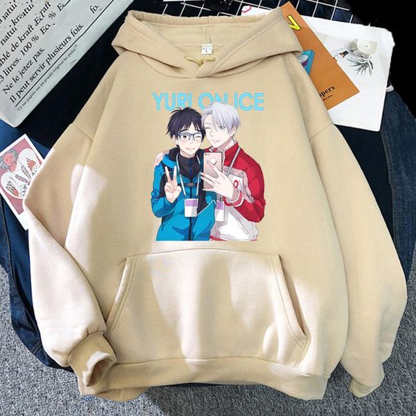 

women's hoodies & sweatshirts japan anime katsuki yuri and victor nikiforov on ice hooded pullover men women fashion casual winter stre, Black