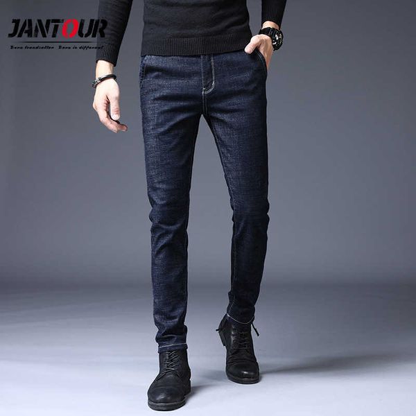 

brand 2021 spring summer new men's slim elastic jeans fashion business classic style skinny jeans denim pants trousers male x0621, Blue