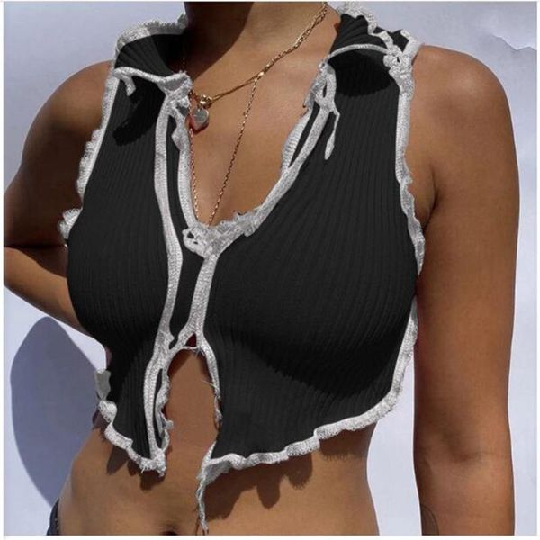 

women's tanks & camis cogoxo summer 2021 women lapel navel exposed sleeveless vest sweet style side whipstitch short, White
