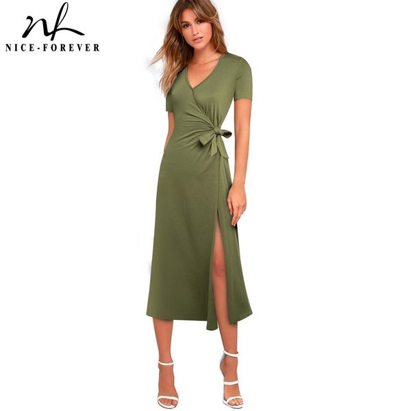 Nice-forever Summer Pure Color Sexy size Split Abiti Party Long Maxi Women Dress btyA155 210419