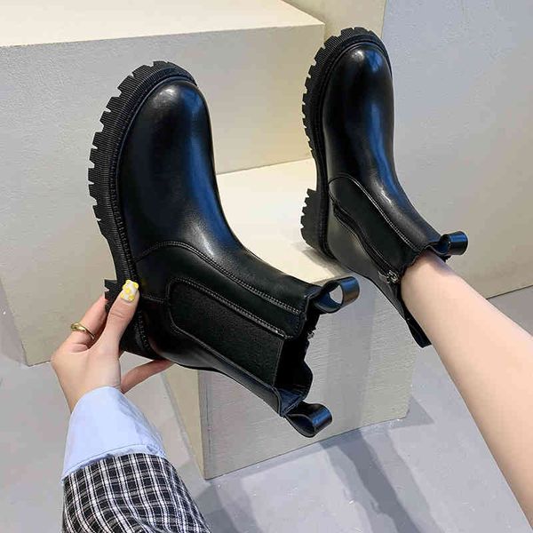 

boots women's solid leather boots luxury-branded platform ankle winter 4luh, Black